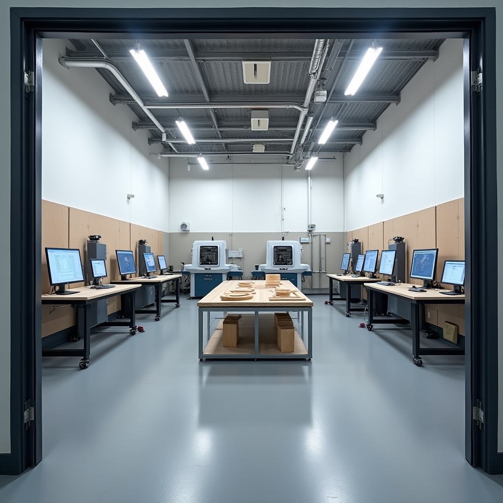 Werkstattraum mit CNC-Maschinen für die Fortbildung